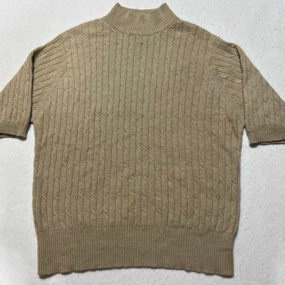 Vintage‎ Y2K Charter Club 100% Cashmere Sweater Sz L Tan Cable Knit Minimalist